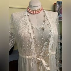 This Vintage Flora Nikrooz Bridal Peignoir Nightgown Set , Is A Sheer Satin Pearl White And Mesh White With Elegant Embroidered Floral Design . Size L. Nwt. Perfect For Different Luxury Occasions. White Floral Print Nightgown For Loungewear, Sleeveless White Floral Print Nightgown, Vintage Floral Print Nightgown For Loungewear, Vintage White Floral Print Nightgown, Vintage Peignoir Sets, Flora Nikrooz, Nightgown Sets, Sleepwear Robe, Fit N Flare Dress