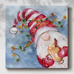 a painting of a santa clause holding a drink