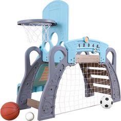 a toy basketball goal with a ball in front of it