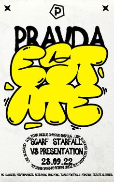 the poster for prada's concert with graffiti written in black on white paper