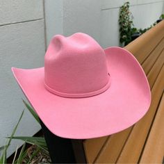 Serratelli Hat Company Made in the USA Brim: 4.25 inches Long Oval Color: Pink 2X Wool Satin Lined Leather Sweatband Flat Brim Felt Hat For Rodeo, Curved Brim Felt Hat For Rodeo And Kentucky Derby, Western Style Flat Brim Felt Hat, Curved Brim Felt Hat For Rodeo, Rodeo Felt Hat With Curved Brim, Western Style Solid Hat Bands For Kentucky Derby, Kentucky Derby Ranch Felt Hat With Curved Brim, Ranch Style Felt Hat With Curved Brim, Wide Brim Felt Hat For Kentucky Derby And Rodeo