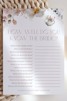 a card that says how well do you know the bride?