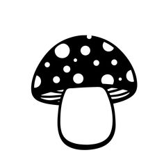 a black and white drawing of a mushroom with dots on it's cap is shown