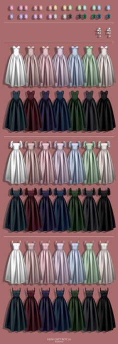 the different types of dresses are shown in this image, and there is also an info sheet