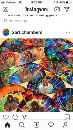 the instagram page for art chamber featuring an image of turkeys and other colorful objects