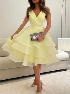 Buy Inexpensive Dresses at Stylewe online store, SPU: 12DR6C0F1A, Color: Yellow, Waistlines:High Waist, Edition type:Regular Fit. Gaun Fashion, Casual Sundress, Fashion Silhouette, Homecoming Party, 파티 드레스, Prom Dresses Gowns, Short Prom Dress, فستان سهرة, Short Prom