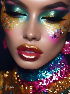 #AIArt #fashion #futureoffashion #runway #fashionmakeup #glittermakeup #colors Water Inspiration, Candy Makeup, Pride Makeup, Avant Garde Makeup, Oc Inspo, Glitter Makeup, Creative Makeup, Fashion Makeup, Body Art