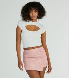 Babe, this faux leather mini skort is totally worth it! Featuring a sleek mid-rise waist, a front skirt overlay with a ruched seam, a bodycon silhouette, and shorts lining. Style with a best-selling corset top and heels to complete the look for a night out! Fit & FeaturesMid-rise waistBack zipper and hook-eye closureFront skirt overlay, ruched seamBodycon silhouetteMini-length, shorts liningFaux leather fabric, minimal stretchRuns true to size Fitted Faux Leather Skort For Spring, Black Graduation Dress, Graduation Dresses White, Short Graduation Dresses, Bridesmaid Dresses Satin, Beach Wedding Guest Dress, Sequin Bridesmaid Dresses, Purple Bridesmaid Dresses, Red Bridesmaid Dresses