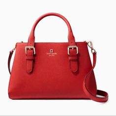 Excellent Used Condition Women’s Kate Spade Pillbox Red Cove Street Provence Satchel Handbag Purse Size 8.2"H X 11.7"W X 4.3"D Material: Crosshatched Leather - Double Handles With 4.5" Drop. - Detachable Adjustable Crossbody Strap With 21" Drop - Magnetic Closure. - Center Zip Compartment And Double Slide Pockets And Zipper Pocket. (See Photos Of Inside. 3 Total Compartments, Lots Of Space) In Fantastic Condition. No Stains Or Tears In Material. See Photo For Reference Of Bottom Of Bag. Normal Bit Of Debris On Corners Of Bottom, But Is Only Visible If You Hold Up The Bottom Of The Bag. Kate Spade Red Satchel Bag, Kate Spade Red Rectangular Shoulder Bag, Kate Spade Red Formal Shoulder Bag, Kate Spade Red Bags For Daily Use, Red Kate Spade Shoulder Bag For Formal Occasions, Kate Spade Red Shoulder Bag For Formal Occasions, Formal Red Kate Spade Bag, Kate Spade Red Formal Bag, Luxury Red Kate Spade Bag