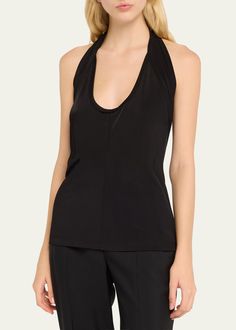 Find HELMUT LANG Liquid Jersey Halter Top on Editorialist. Helmut Lang liquid jersey top featuring a plunging halter neckline Sleeveless Low-cut back Fitted Hem falls to the hip Pullover style Viscose Unlined Dry clean Imported Hamptons Outfit, Jumpsuit Men, Dressy Tops, Halter Neckline, Jersey Top, Helmut Lang, Cami Tanks, Leather Coat, Low Cut