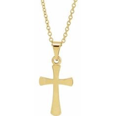 Cross Necklace Or Pendant 14k Yellow Gold Cross Necklace With Adjustable Chain, Formal 14k Stamped Cross Pendant Necklace, Classic Formal Cross Necklace, Gold Cross Necklace For Formal Occasions, Classic Yellow Gold Cross Pendant Jewelry, Formal Cross Necklace With Polished Finish, Yellow Gold 14k Gold Cross Necklace With Adjustable Chain, Formal Yellow Gold Cross Pendant Necklace, Formal Tarnish-resistant Cross Necklace