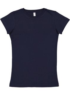 Ladies' Junior Fit T-Shirt - NAVY - XL | LAT Women's Junior Fit T-Shirt in Navy Blue Size XL | Cotton Fitted Basic Pre-shrunk T-shirt, Pre-shrunk Navy Cotton T-shirt, Navy Cotton Pre-shrunk T-shirt, Fitted Navy Casual T-shirt, Navy Fitted Short Sleeve T-shirt, Fitted Plain Cotton T-shirt, Navy Fitted Casual T-shirt, Navy Fitted Crew Neck T-shirt, Spirit Wear