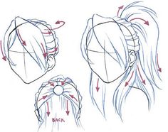 Referencia de Cabello Ponytail From Behind Drawing, Xiao Hair, Bangs Drawing, Drawing Y2k, Anime Anatomy, Sketch Hair, Anime Hairstyle, Sadie Kane, Hairstyle Drawing