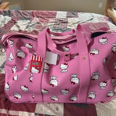 Brand New Hard To Find Pink Hello Kitty Duffle Travel Bag With Wheels And Large Strap. Snoopy Bag, Everyday Bag Essentials, Hello Kitty Bags, Pink Luggage, Hello Kitty Shoes, Hello Kitty Jewelry, Kitty Clothes, Hello Kitty Clothes, Hello Kitty Bag