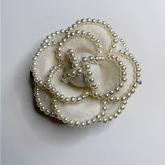 Handmade Camellia Brooch With Faux Pearl Flower Approx 3”X3” White Brooches With Flower Decoration For Formal Occasions, White Flower Decorated Brooches For Formal Occasions, White Flower Decoration Brooches For Formal Occasion, Formal White Brooches With Flower Decoration, White Flower Brooch For Party, White Flower Brooches With Flower Decoration, White Flower Brooches For Parties, Elegant White Brooches With Handmade Flowers, White Pearl Brooches For Formal Occasions