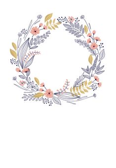 a floral wreath with gold and blue flowers