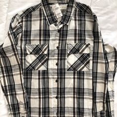 Ezekiel Brand New Button Down Flannel Flannel Snap Button-up Tops, Casual Cotton Flannel Shirt With Snap Buttons, Casual Plaid Shirt With Snap Buttons, Casual Everyday Flannel Shirt With Button Closure, Everyday Plaid Shirt With Buttons, Flannel Top With Snap Buttons And Collared Shape, Casual Flannel Shirt With Collar, Casual White Flannel Shirt With Button Closure, Flannel Snap Button Shirt