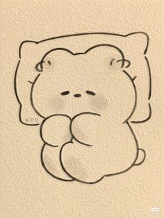 a drawing of a teddy bear sitting on top of a pillow with its arms crossed