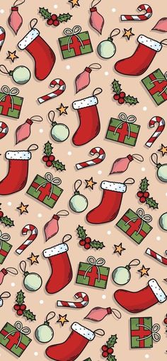 christmas seamless background with stockings and presents