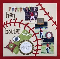 a baseball themed scrapbook with pictures and words