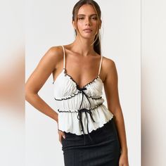 Boutique Item. Great For Summer Vacation Or Resort Wear. Fun For Brunch With The Girls Or A Night On The Town With Your Date. Fun And Playfull Top. Bundle And Save White Flirty Camisole For Summer, Flirty White Camisole For Summer, Flirty White Top For Vacation, Flirty White Tops For Vacation, White Flirty Tops For Summer, Flirty Spaghetti Strap Top For Beach, Flirty White Summer Tops, Flirty White Cotton Tops, Flirty Cami Top For Vacation