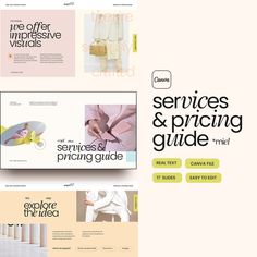 the front and back page of an email marketing campaign for service & pricing guide, with text overlaying it