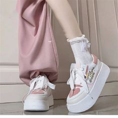 Advbridge Pink Hearts Lolita Platform Sneakers Casual Women's Sports Shoes Kawaii Flats Harajuku Vintage Tennis Female Cute Footwear Cute Footwear, Shoes Kawaii, Womens Boots Flat, Black Suede Shoes, Vintage Tennis, Womens Chunky Heels, Mary Jane Shoes Womens, Sport Shoes Women, White Shoes Women