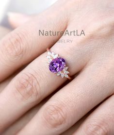 Oval Amethyst Wedding Ring Marquise Diamond Wing Design Engagement Ring February Birthstone Ring Amethyst Bridal Promise Ring Gift for Her - Etsy Amethyst Diamond Ring With Gemstone Accents For Anniversary, Round Amethyst Ring With Gemstone Accents For Anniversary, Purple Ruby Ring With Center Stone For Wedding, Anniversary Amethyst Ring With Gemstone Accents, Purple Round Birthstone Ring For Wedding, Amethyst Ring With Gemstone Accents For Anniversary, Amethyst Diamond Ring With Gemstone Accents For Wedding, Wedding Diamond Ring With Amethyst And Gemstone Accents, Round Amethyst Birthstone Ring For Weddings