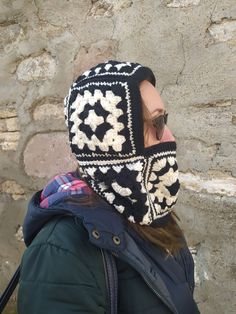 Gift idea. Gift hat crochet balaclava. Winter has come .The cold has begun.❄️☃️ Now is the time to get the hat you've been looking for. Wool neckwarmer hat that will protect you, your loved ones, your daughter, your sister, your mother, your friend from the cold. Woolen hat to warm your head and neck. Ready to ship, This black balaclava is a unique gift idea for winter accessories. Wool balaclava is the original knit face or ski mask. Great for skiing, winter sports, and to keep you warm during Black Crochet Beanie For Outdoor, Black Crochet Hat For Winter, Handmade Black Hat For Winter, Handmade Black Winter Hat, Handmade Black Beanie Bonnet, Black Winter Hat With Adjustable Hood, Winter Black Hat With Adjustable Hood, Warm Full Face Black Hat, Full Face Cold Weather Hat, One Size Fits Most