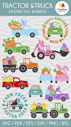 an easter truck svg bundle is shown