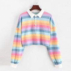 Crop Top Styles, Spring Blouses, Streetwear Mode, Crop Top Hoodie, Striped Sweatshirts, Crop Top Sweatshirt, Collared Sweatshirt, Striped Hoodie, Cropped Tops