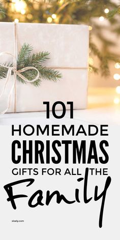 presents wrapped in white paper with the words 101 homemade christmas gifts for all the family