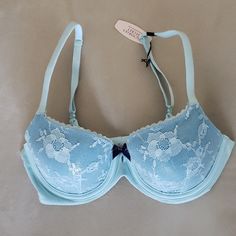 Victoria's Secret Blue Lined Demi Bra New With Tag Size 32d Elegant Fitted Blue Bra, Elegant Blue Bra With Lace Trim, Elegant Blue Bra For Spring, Elegant Blue Spring Bra, Victoria's Secret Blue Underwire Bra, Elegant Light Blue Victoria's Secret Bra, Elegant Stretch Blue Bra, Elegant Light Blue Bra With Padded Cups, Elegant Blue Stretch Bra