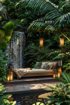 A gorgeous Pinterest pin showcasing the process of creating a small exotic oasis for relaxation and beauty in any space.lush green plants, vibrant flowers, and soothing water features are included to enhance the peaceful atmosphere. Layer A Bed, Hallway Christmas Decor, Wood Crafts To Sell, Scrap Wood Christmas, Christmas Decor Green, Small Shared Bedroom, Cake Luxury, Hallway Christmas, Tropical Waterfall