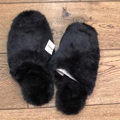 Faux Fur Black Slipper Comfortable Black Slippers For Fall, Black Casual Slippers With Faux Fur Lining, Black Slippers With Faux Fur Lining, Black Synthetic Slippers With Faux Fur Lining, Black Plush Lined Winter Slippers, Mens Black Velvet Slippers, Black Indoor Slip-on Slippers, Black Synthetic Slip-on Slippers, Black Fur Slippers