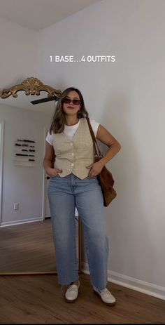 Mexican Style Aesthetic, Casual Elegant Outfits Plus Size, Minimalist Mid Size Fashion, Oversized Outfit Midsize, Outfits For Curves Body Types, Comfy Church Outfit Casual, Kristal Heredia Outfits, Spring Style Plus Size, Vest Outfits Midsize