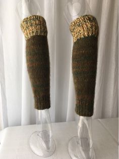 "HAND KNIT in USA: Seamless Leg Warmers. ♥ Luxurious, Unique, Colorful & Extra Warm! ♥ Knitted with 2 STRANDS YARN = 100% WOOL & 100% Italian KID Mohair. ♥ Textile art: UNIQUE color / Yarn combination: lovely moss green wool with variegated Mohair in the shades of Green Earth with a touch of ochre red & brown --- WoW! ♥ Colorful Thoughtful Gift idea! ♥ These Leg warmers are perfect for lounging around the house or venturing outside on a cold day. ♥ Perfect for your Dance class of Yog Winter Solid Color Knitted Leg Warmers, Casual One Size Hand Knitted Leg Warmers, Spring Knit Stretch Leg Warmers, Comfortable Hand Knitted Winter Leg Warmers, Casual One-size Hand Knitted Leg Warmers, Dance Yoga, Art Dance, Green Earth, Green Wool