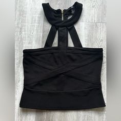 Questions Ask Below Chic Bandage Tops For Club, Fitted Bandage Halter Top Chic Style, Chic Fitted Strappy Tops, Black Bandage Tops For Party, Black Strappy Tops For Party, Black Stretch Bandage Tops, Fitted Bandage Strappy Top, Black Party Tops With Straps, Black Strappy Party Tops