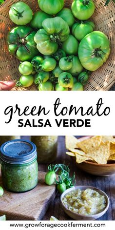 green tomatoes and salsa in a bowl with tortilla chips