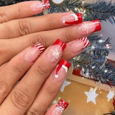 Xmas Nail Art, Red Christmas Nails, Cute Christmas Nails, Easy Nails, Christmas Gel Nails, French Tip Acrylic Nails, Christmas Nails Acrylic, Xmas Nails, Nailed It