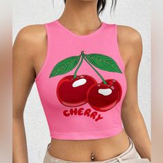 Brand New! Crop Tank Top Cherry Decor. Size: 8/10 Which Is Medium Length: 16 Inch Bust: 35.4 Inch Slight Stretch. Red Y2k Crop Top For Summer, Y2k Red Crop Top For Summer, Y2k Cherry Print Summer Tops, Trendy Graphic Print Tank Top For Spring, Summer Sleeveless Top With Cherry Print, Sleeveless Top With Cherry Print For Summer, Sleeveless Cherry Print Top For Summer, Cotton Sleeveless Top With Cherry Print, Fitted Sleeveless Top With Cherry Print