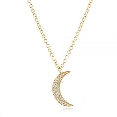 14k Yellow Gold Necklace   32 Diamonds - .09 ctw   Single Cut Moon Shaped Diamond Accent Necklace For Gift, Crescent Diamond Necklace Gift, Moon-shaped Diamond Jewelry As Gift, Crescent Diamond Necklace For Gift, Moon Shaped Necklace With Diamond Accents For Gifts, Moon-shaped Necklace With Diamond Accents For Gift, Elegant Moon Shaped Diamond Jewelry, Elegant Moon-shaped Diamond Jewelry, Celestial 14k Gold Diamond Necklace Gift