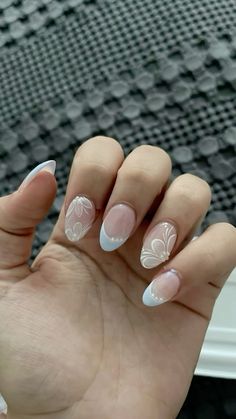 Nails For Italy Trip, Honeymoon Nails, White Almond Nails, Subtle Nails, Girly Acrylic Nails, Casual Nails, Almond Nails Designs