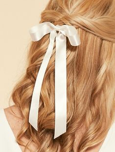 This is the 1" ribbon style, in 100% Silk Satin. Pure Bridal Luxury. #bardotbride Wedding Guest Updo, Bridal Bow, Front Pieces, Long Bow, Guest Hair, Bow Hairstyle, Hair Essentials, Japanese Silk, Alligator Clips