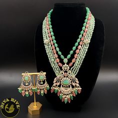 Premium Moissanite Layered Necklace | Rani Haar Necklace | Diva Exclusive Necklace - Necklace -Bridal Green Bollywood Necklace With Peacock Design, Green Bollywood Necklaces With Peacock Design, Green Necklace With Peacock Design For Diwali, Green Peacock Design Necklace For Diwali, Green Bollywood Jewelry With Peacock Design, Green Bridal Necklace With Peacock Design For Gift, Traditional Green Necklace With Detachable Pendant, Green Bridal Necklace With Peacock Design, Green Necklace With Peacock Design For Celebrations