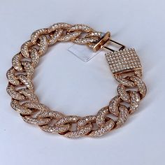 Shakur Cuban Link Bracelet, Cuban Link, Micro Pave, G H, Round Diamonds, Gold Diamond, Diamonds, Bracelet, Chain