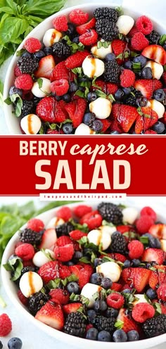 Berry Caprese Salad Summer Berry Salad, Healthy Fruit Salad Recipes, Healthy Fruit Salad, Berry Salad, Jar Recipes, Simple Salad, Recipes Sides, Best Salad Recipes