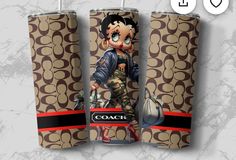 two personalized tumbles with an image of a boy holding a handbag and the words coach on them