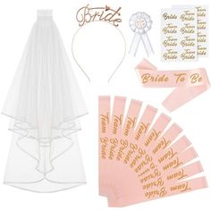 the bride to be kit includes a veil, fan, and other accessories for her wedding day