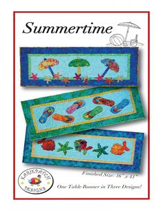 two quilted placemats with the words summertime on them and an umbrella